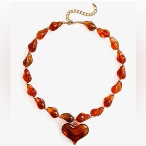 Chunky Heart Pendant Necklace with Acrylic Beaded Chain - NEW